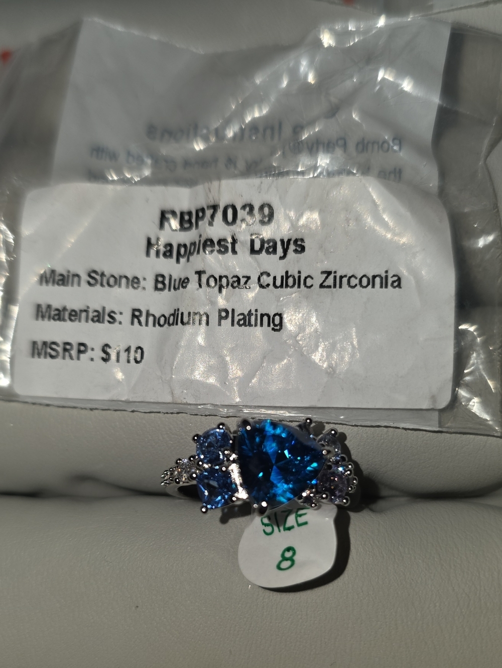Happiest Days Rhodium-Plated Blue Topaz Cubic Zirconia Ring - Blue